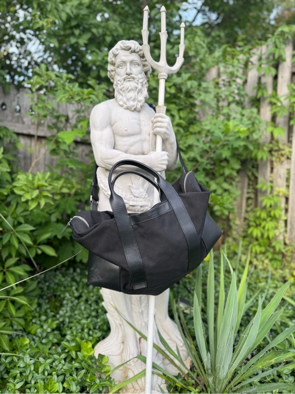 Shinola Detroit Black Canvas & Leather Trim Weekender Large Tote Travel Bag
